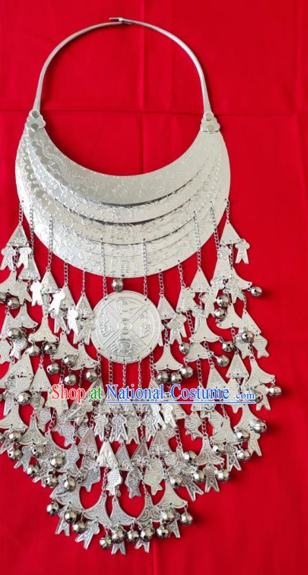 Chinese Handmade Traditional Miao Nationality Sliver Tassel Necklace Ethnic Wedding Bride Accessories for Women