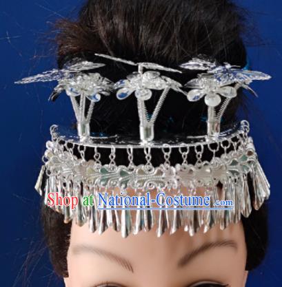 Chinese Traditional Handmade Miao Nationality Tassel Hair Crown Hairpins Ethnic Wedding Hair Accessories for Women