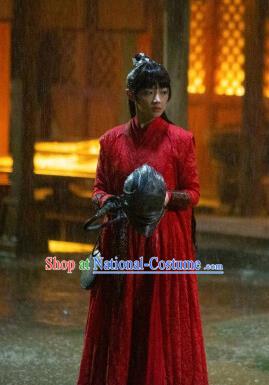 Chinese Ancient Princess Ying Yu Red Dress Drama Novoland Eagle Flag Swordswoman Replica Costumes and Headpiece for Women