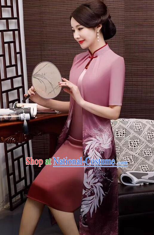 Chinese Traditional Qipao Dress Bride Mother Deep Pink Cheongsam National Costumes for Women