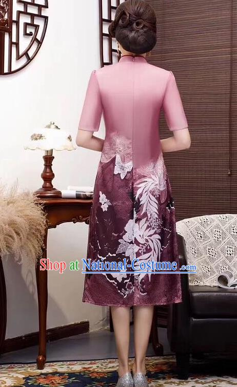 Chinese Traditional Qiapo Dress Bride Mother Deep Pink Cheongsam National Costumes for Women