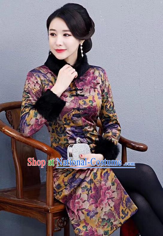 Chinese Traditional Mother Purple Coat National Costume Tang Suit Cotton Wadded Jacket for Women