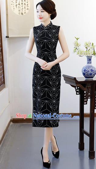 Chinese Traditional Qipao Dress Black Cheongsam National Costumes for Women