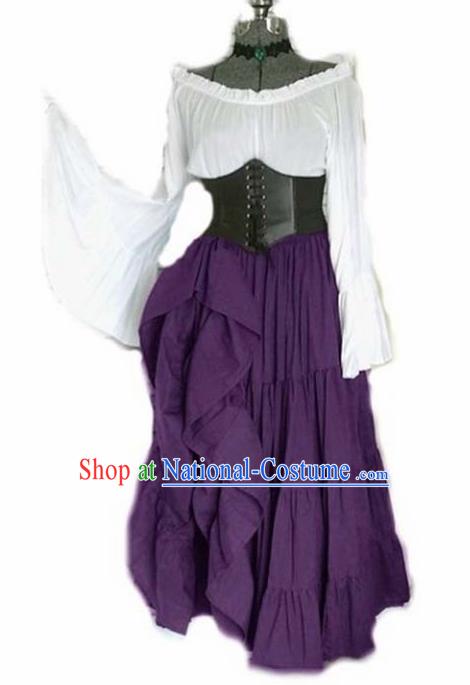 Traditional Europe Middle Ages Renaissance Purple Dress Halloween Cosplay Stage Performance Costume for Women