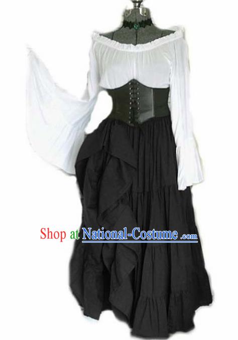 Traditional Europe Middle Ages Renaissance Black Dress Halloween Cosplay Stage Performance Costume for Women