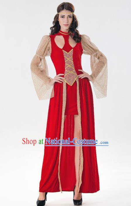 Traditional Europe Middle Ages Princess Red Dress Halloween Cosplay Pirates Stage Performance Costume for Women