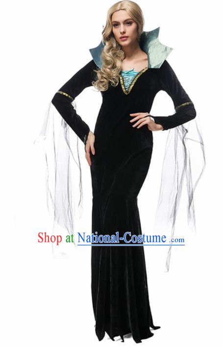 Traditional Europe Middle Ages Queen Black Dress Halloween Cosplay Stage Performance Costume for Women