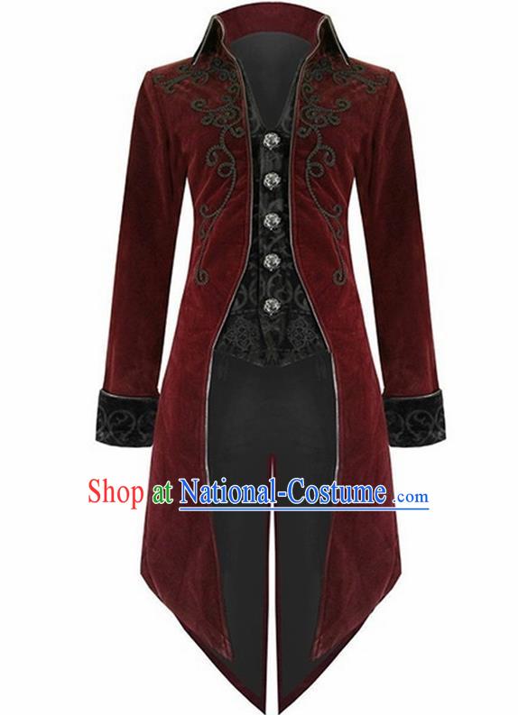 European Medieval Traditional Costume Europe Swallowtail Red Jacket for Men