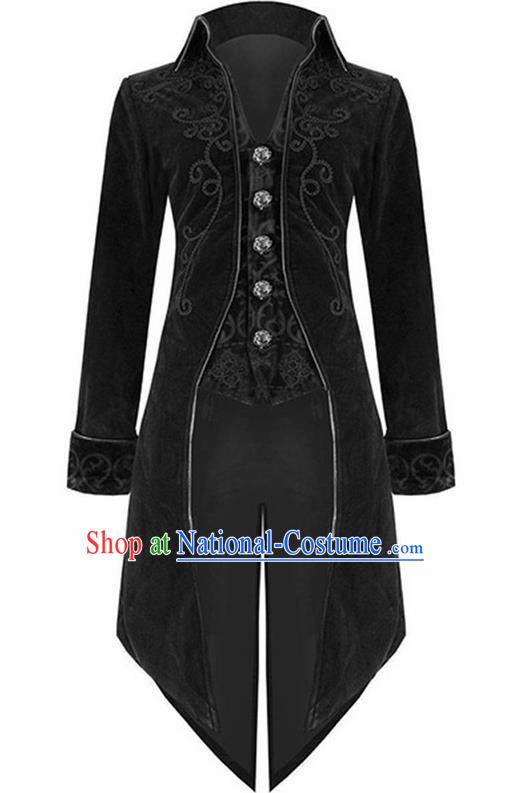 European Medieval Traditional Costume Europe Swallowtail Black Jacket for Men