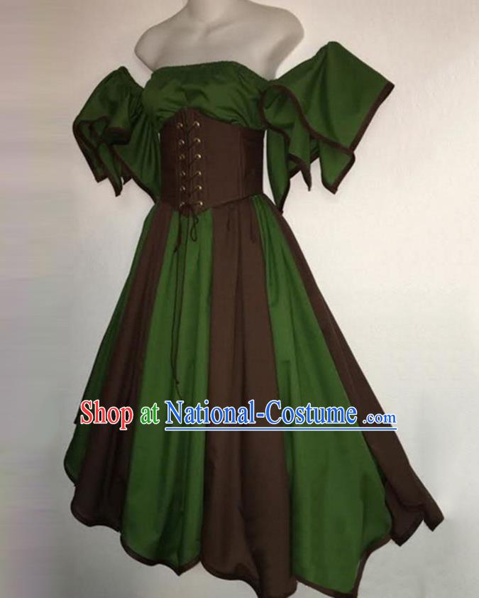 European Medieval Traditional Costume Europe Renaissance Drama Stage Performance Green Dress for Women