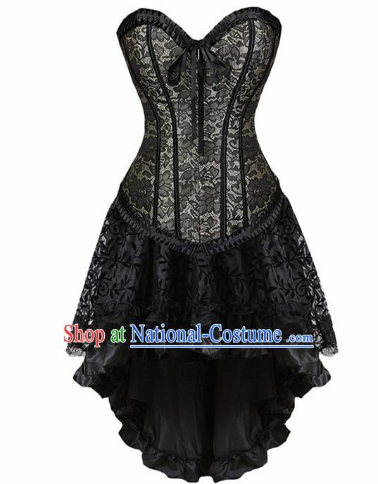 Traditional Europe Middle Ages Black Lace Girdle Dress Halloween Cosplay Stage Performance Costume for Women