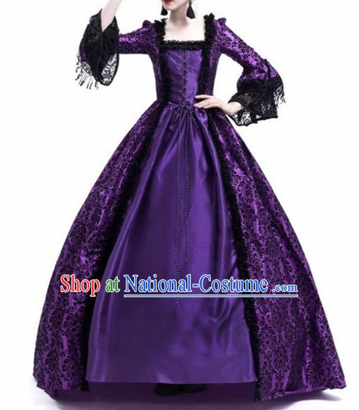 Traditional Europe Middle Ages Countess Purple Dress Halloween Cosplay Stage Performance Costume for Women