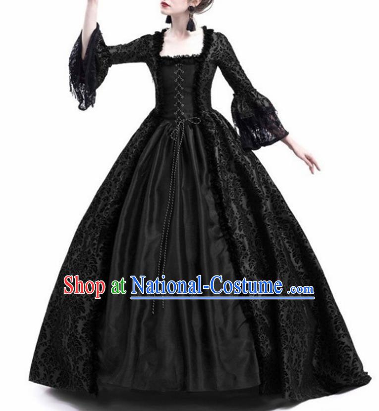 Traditional Europe Middle Ages Countess Black Dress Halloween Cosplay Stage Performance Costume for Women