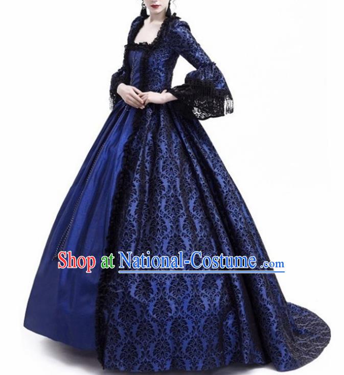 Traditional Europe Middle Ages Countess Blue Dress Halloween Cosplay Stage Performance Costume for Women