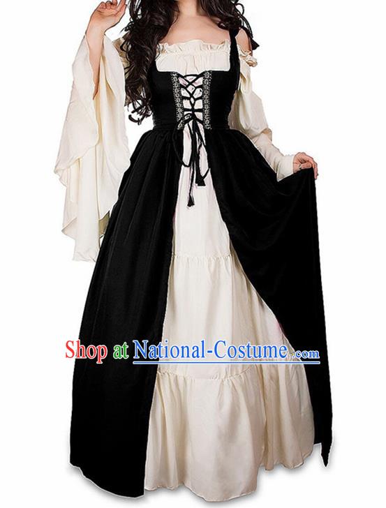 Traditional Europe Middle Ages Farmwife Black Dress Halloween Cosplay Stage Performance Costume for Women