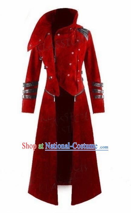 European Medieval Traditional Costume Europe Court Red Coat for Men