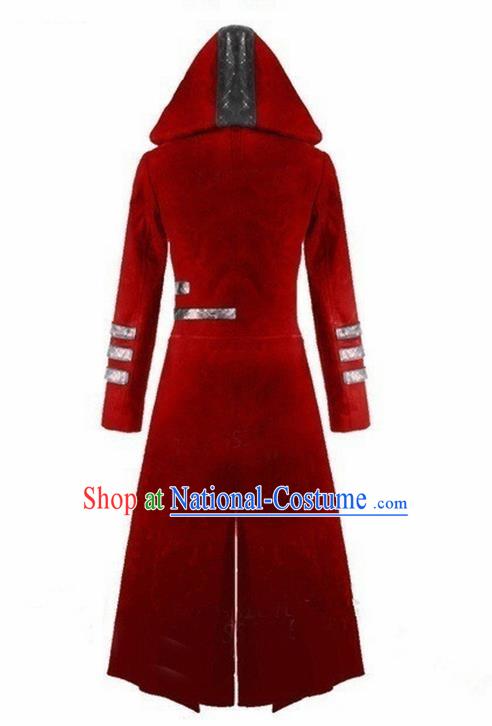 European Medieval Traditional Costume Europe Court Red Coat for Men