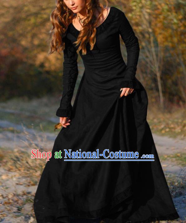 Traditional Europe Middle Ages Female Black Dress Halloween Cosplay Stage Performance Costume for Women