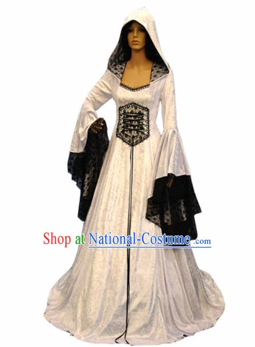 Traditional Europe Middle Ages Renaissance Drama White Dress Halloween Cosplay Stage Performance Costume for Women