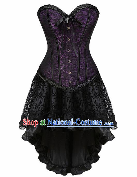 Traditional Europe Middle Ages Purple Lace Girdle Dress Halloween Cosplay Stage Performance Costume for Women