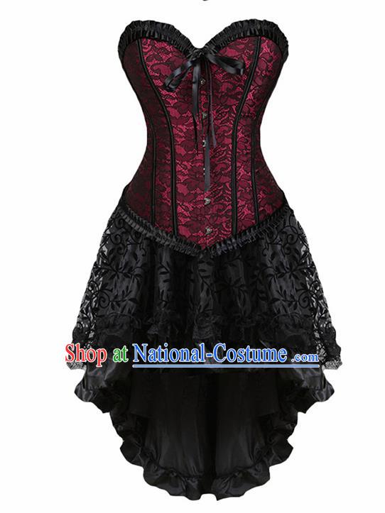 Traditional Europe Middle Ages Red Lace Girdle Dress Halloween Cosplay Stage Performance Costume for Women