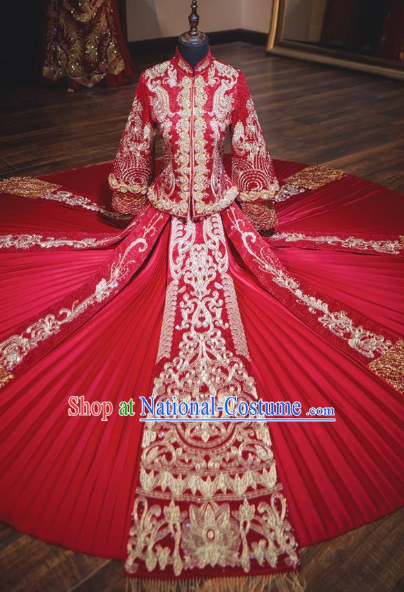 Chinese Traditional Wedding Costumes Red Xiuhe Suit Ancient Bride Embroidered Dress for Women