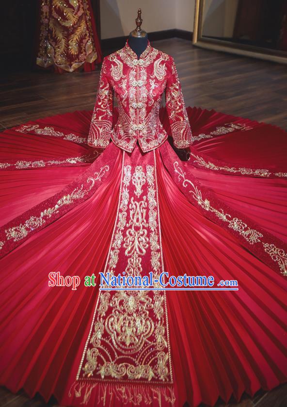 Chinese Traditional Wedding Costumes Red Xiuhe Suit Ancient Bride Dress for Women