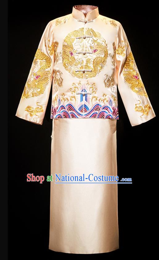 Chinese Traditional Bridegroom Wedding Costumes Tang Suit Golden Mandarin Jacket and Long Gown for Men