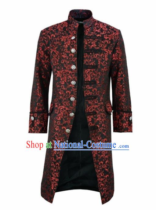 European Medieval Traditional Patrician Costume Europe Court Prince Red Coat for Men