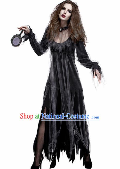 Traditional Europe Middle Ages Vampiress Black Dress Halloween Cosplay Stage Performance Costume for Women