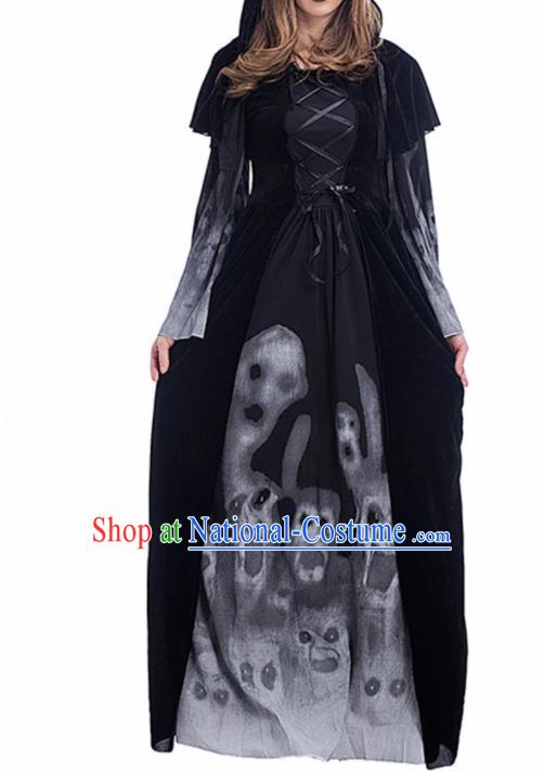 Traditional Europe Middle Ages Sorceress Black Dress Halloween Cosplay Stage Performance Costume for Women