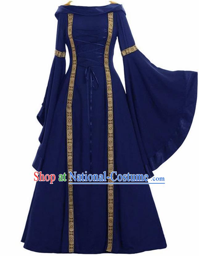 Traditional Europe Renaissance Drama Stage Performance Royalblue Dress European Halloween Cosplay Court Costume for Women