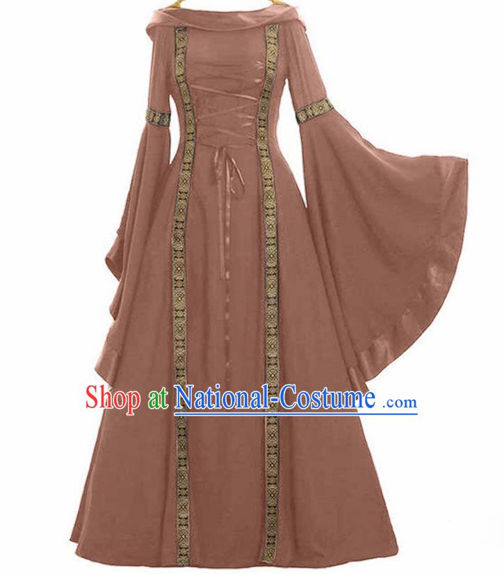 Traditional Europe Renaissance Drama Stage Performance Brown Dress European Halloween Cosplay Court Costume for Women