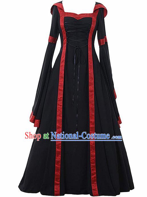 Traditional Europe Renaissance Black Dress European Drama Stage Performance Halloween Cosplay Court Costume for Women