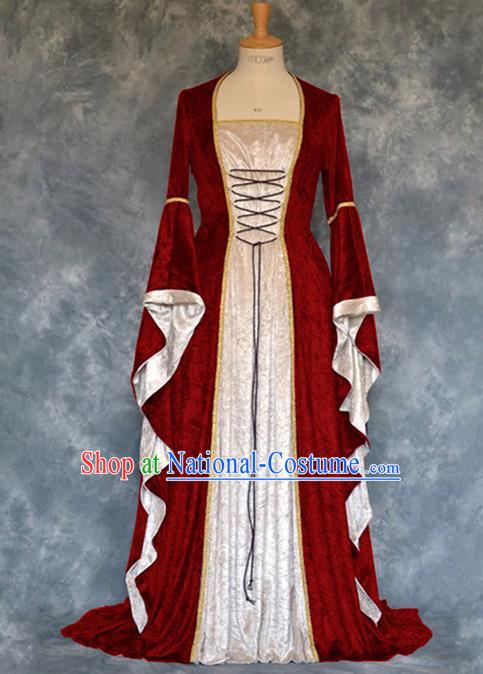 Traditional Europe Renaissance Court Red Velvet Dress European Drama Stage Performance Halloween Cosplay Costume for Women