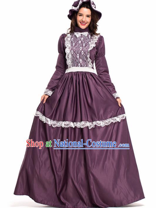 Traditional Europe Renaissance Civilian Purple Dress Stage Performance Halloween Cosplay Costume for Women