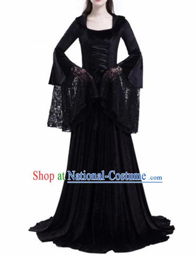 Traditional Europe Renaissance Black Lace Dress Stage Performance Halloween Cosplay Princess Costume for Women