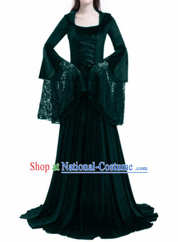 Traditional Europe Renaissance Deep Green Lace Dress Stage Performance Halloween Cosplay Princess Costume for Women