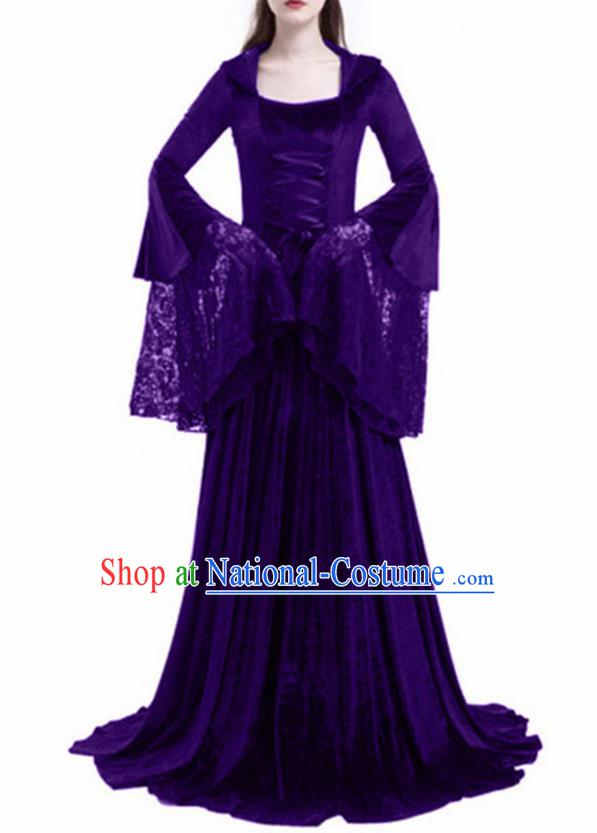 Traditional Europe Renaissance Purple Lace Dress Stage Performance Halloween Cosplay Princess Costume for Women