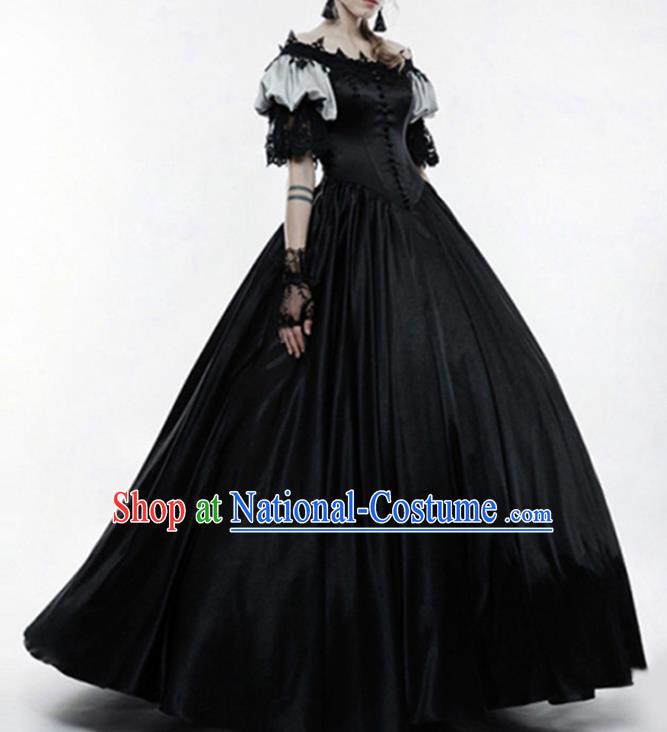 Traditional Europe Court Renaissance Black Dress Halloween Cosplay Stage Performance Costume for Women