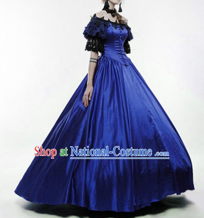 Traditional Europe Court Renaissance Royalblue Dress Halloween Cosplay Stage Performance Costume for Women