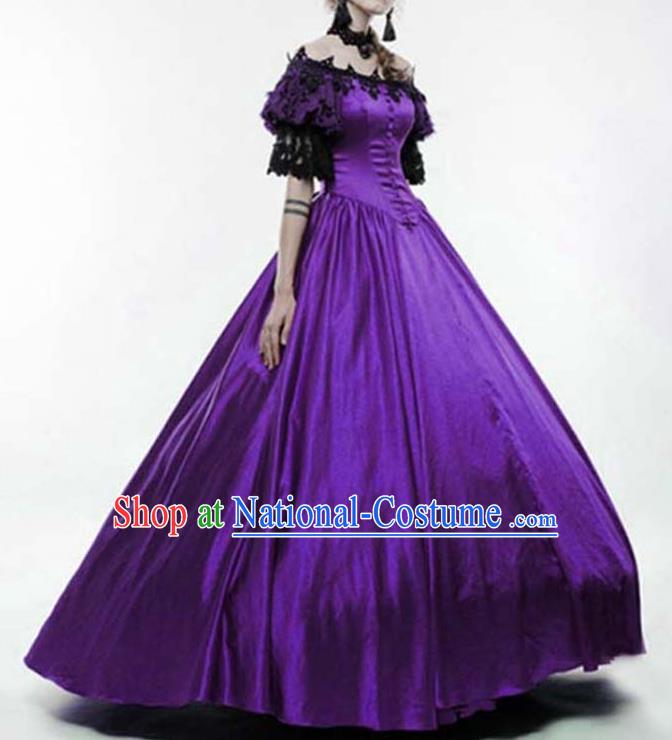 Traditional Europe Court Renaissance Purple Dress Halloween Cosplay Stage Performance Costume for Women