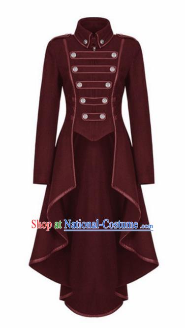 Traditional Europe Renaissance Purplish Red Swallow Tailed Coat Halloween Cosplay Stage Performance Costume for Women