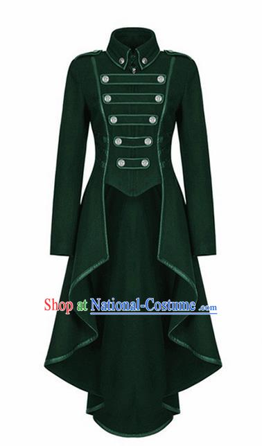 Traditional Europe Renaissance Deep Green Swallow Tailed Coat Halloween Cosplay Stage Performance Costume for Women