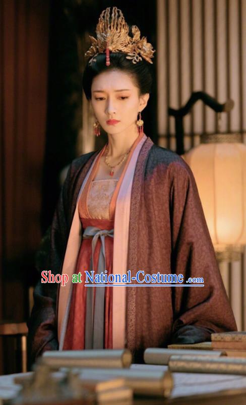 Chinese Ancient Royal Princess Gong Yuyi Dress Drama Novoland Eagle Flag Jiang Shuying Replica Costumes and Headpiece for Women