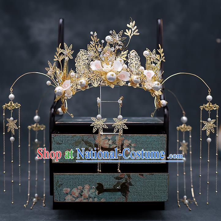 Chinese Traditional Bride Phoenix Coronet Handmade Hairpins Wedding Hair Accessories Complete Set for Women