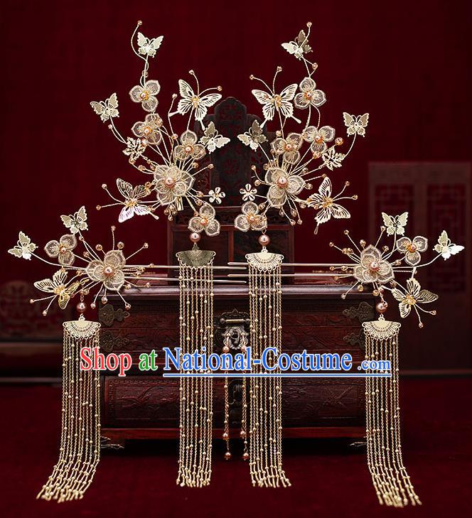 Chinese Traditional Bride Golden Hair Claws Handmade Hairpins Wedding Hair Accessories Complete Set for Women