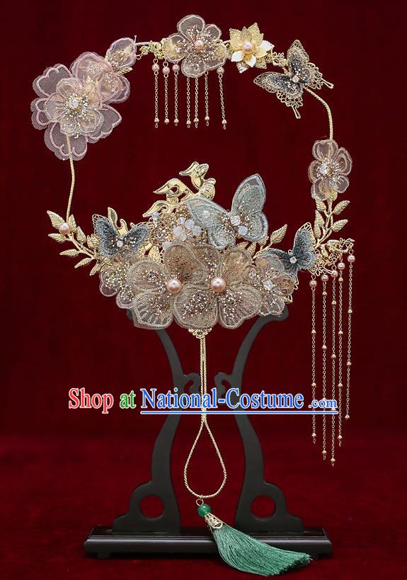 Chinese Traditional Wedding Flowers Butterfly Palace Fans Ancient Bride Prop Fan for Women