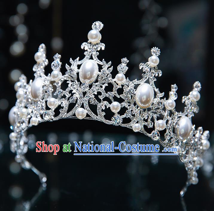 Top Grade Bride Pearls Crystal Royal Crown Wedding Hair Accessories for Women