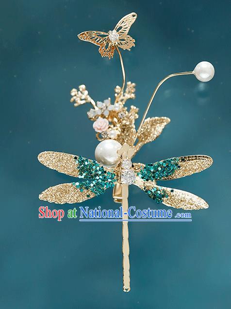 Top Grade Bride Green Crystal Dragonfly Hair Claw Wedding Hair Accessories for Women